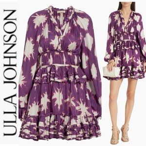 NWT Ulla Johnson Emery Cassis Blur Tiered Silk Mini Dress 2